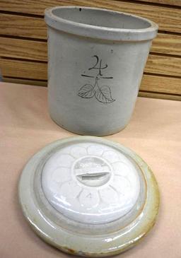 4 Gallon Antique Crock with Leaf Motif