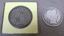 US 1854 Seated Liberty and 1907 Barber Half Dollar Coins