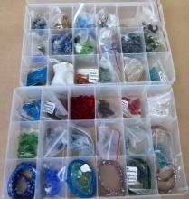 Two 10.5x7x2" Craft Organizers Filled with Jewelry Making Supplies & Beads