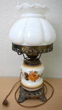 Hand Painted Lamp with Milk Glass Shade