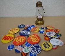 Antique Skaters Lantern & Political Pins