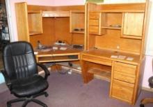 Excellent 4-Part Martin Solid Wood Office Desk and Shelves Set with Leather Office Chair