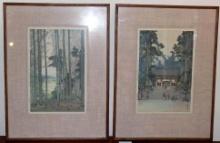 Pair of Framed and Signed Asian Artworks, Toshogu Shrine and Bamboo Woods