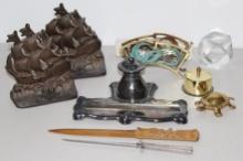 Great Mixed Metal Office Items Including Silver-Plate Inkwell