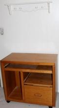 Rolling Wood Cabinet/Desk and Wood Shelf