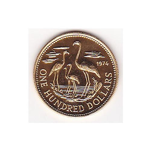 Bahamas $100 gold 1974-1977 Independence BU