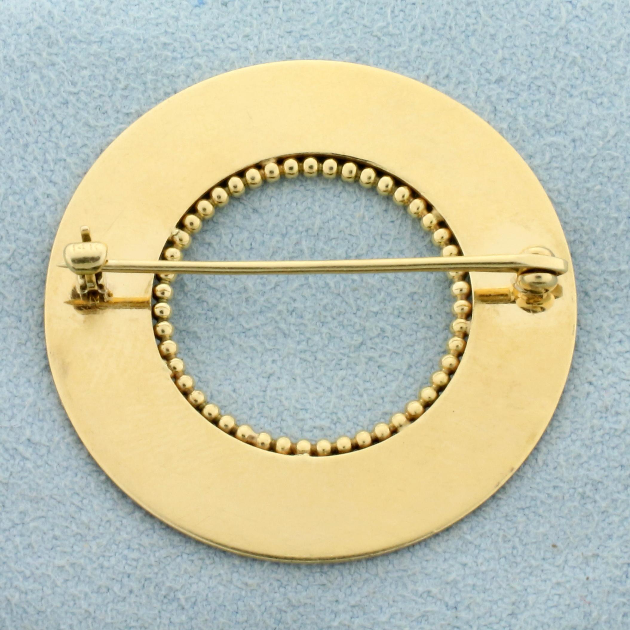 Vintage Circle Pin In 14k Yellow Gold