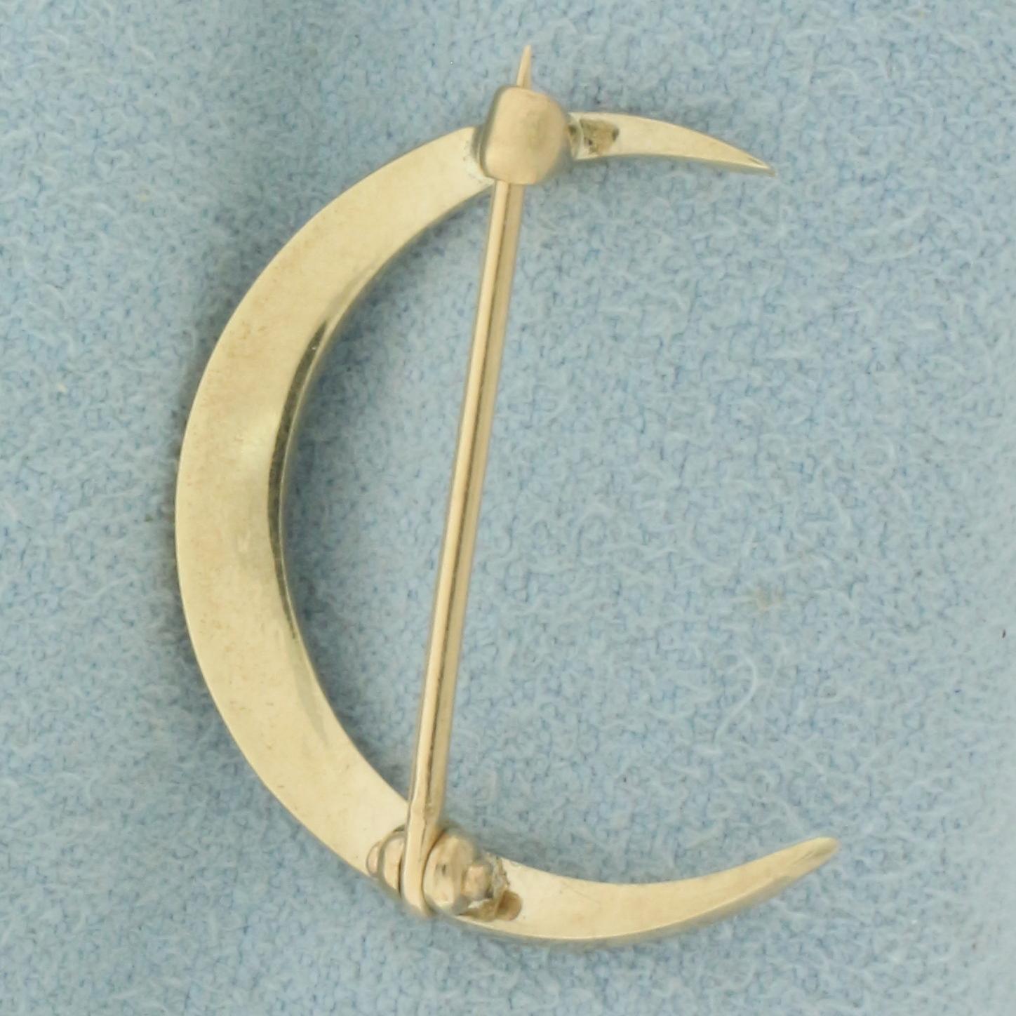 Antique Seed Pear Crescent Moon Pin Brooch In 14k Yellow Gold