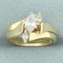 Marquise Diamond Engagement Ring And Wedding Band Ring Bridal Set In 14k Yellow Gold