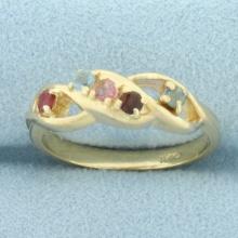 Vintage Rainbow Gemstone Twist Design Ring In 14k Yellow Gold