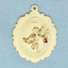 Cupid Ruby I Love You Medallion Pendant In 14k Yellow Gold