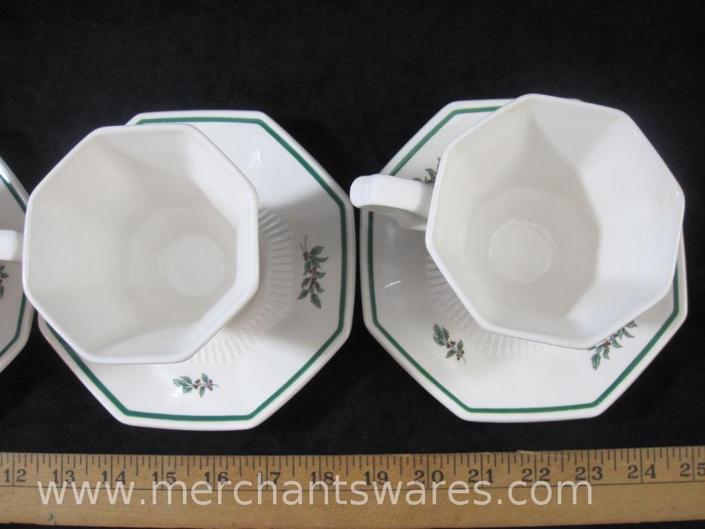 Set of Four Nikko Christmastime Cups and Saucers, Japan, 3 lbs 3 oz