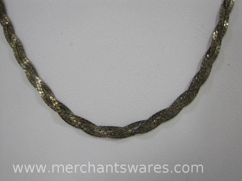 Sixteen Inch Braided Sterling Silver Chain Necklace, Gold Plated