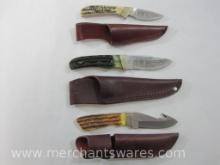 Three North American Hunting Club (NAHC) Knives with Leather Sheaths, Hunting Heritage Collection,