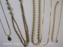 Gold Tone Jewelry, Four Necklaces, one Gold Electroplated and Two Bracelets, 4oz