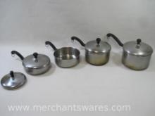 Four Faberware Pots, Three with Matching Lids, plus extra lids