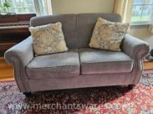 Heather Blue Loveseat with Nail Details and Two pillows 66Wx36Hx36D