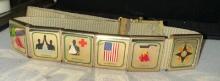 1950's-60's Boy Scout Web Belt with Brass Buckle and merit Badge slides