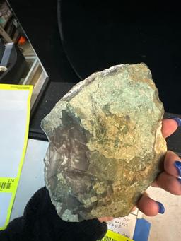 Large Specimen of Calcite with Deposits of Chrysocolla and Copper and Flint