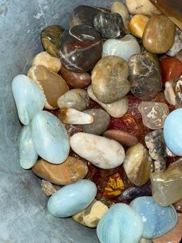Pail of Polished Rocks and Semi precious Stones