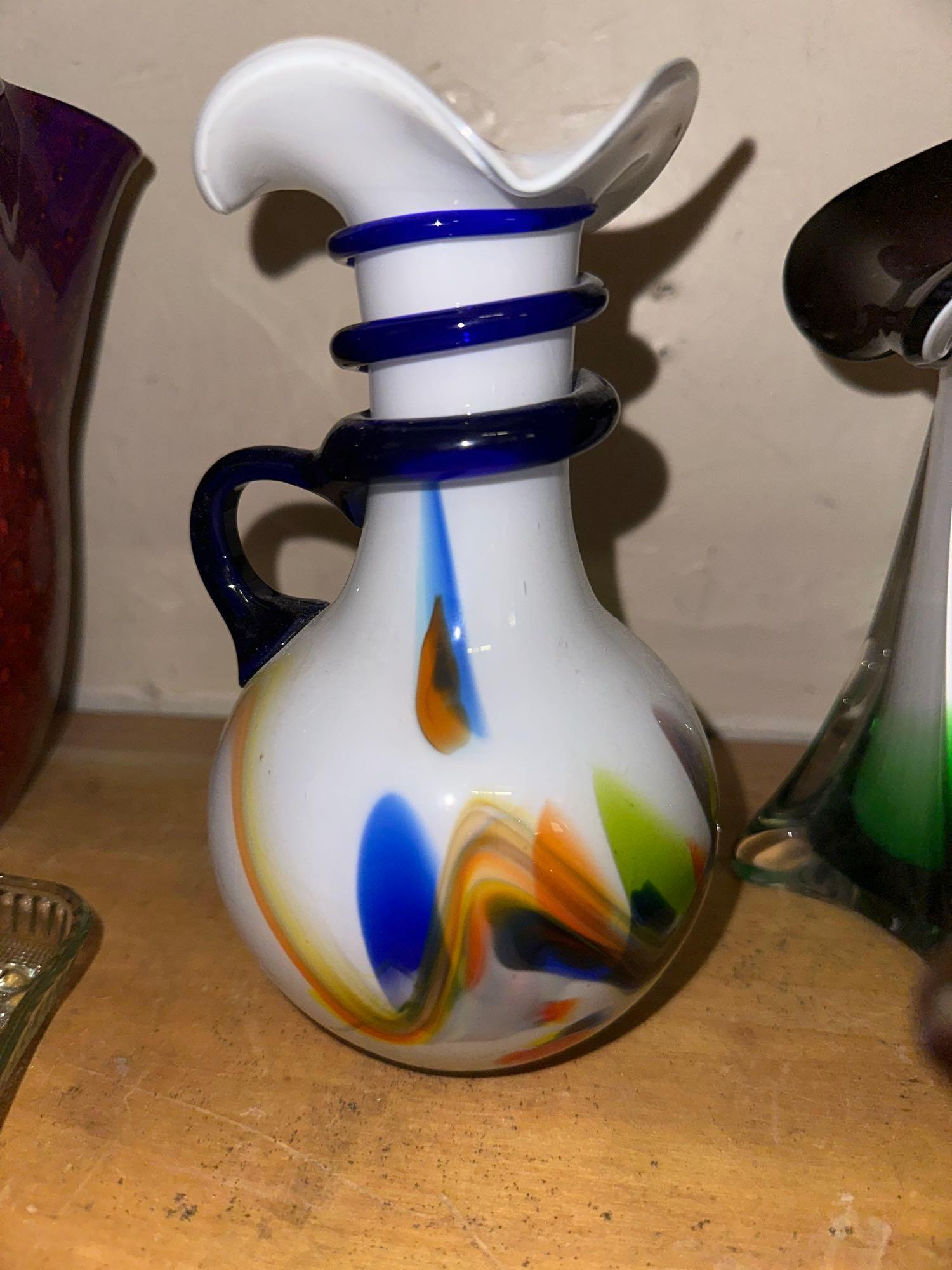 Cobalt Glass Vases, Blown Glass Pitcher, Blown glass vases, Vaseline glass etc