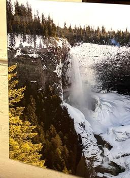 Beautiful Snowy Waterfall Photograph in acrylic wall plaque 30" x 20"
