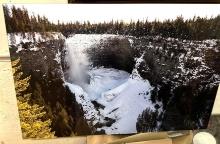 Beautiful Snowy Waterfall Photograph in acrylic wall plaque 30" x 20"