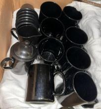 Set of 20 Black Coffee Mugs, Creamer and sugar