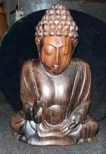 Sitting Carved Rosewood Buddah 8" Tall