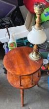 Vintage Side table with Milk glass Lamp