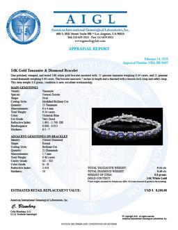 14K Gold 9.34ct Tanzanite 0.40ct Diamond Bracelet
