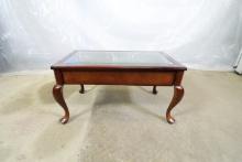 Cherry Finish Glass Top Coffee Table With Drawer