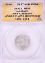 2014 Proof 1/4 oz Platinum JFK Apollo 11 Anniversary Medal ANACS MS69