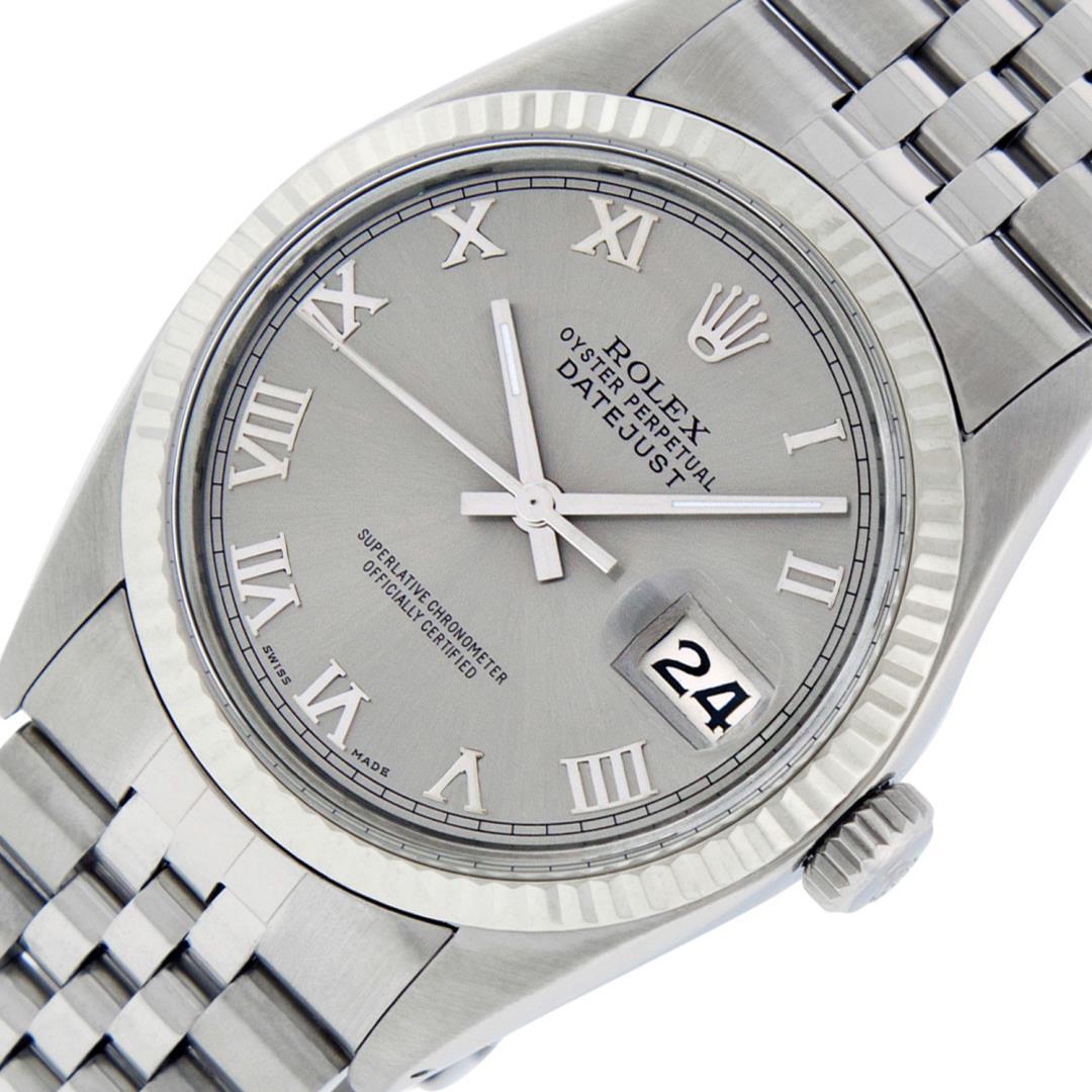 Rolex Mens Stainless Steel Slate Grey Roman Datejust Wristwatch