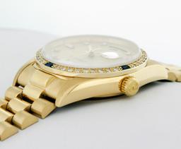 Rolex Men's 18K Yellow Gold Champagne Sapphire & Diamond Day Date President Wristwatch