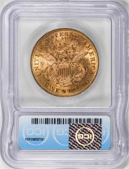 1875 $20 Liberty Head Double Eagle Gold Coin ICG MS61