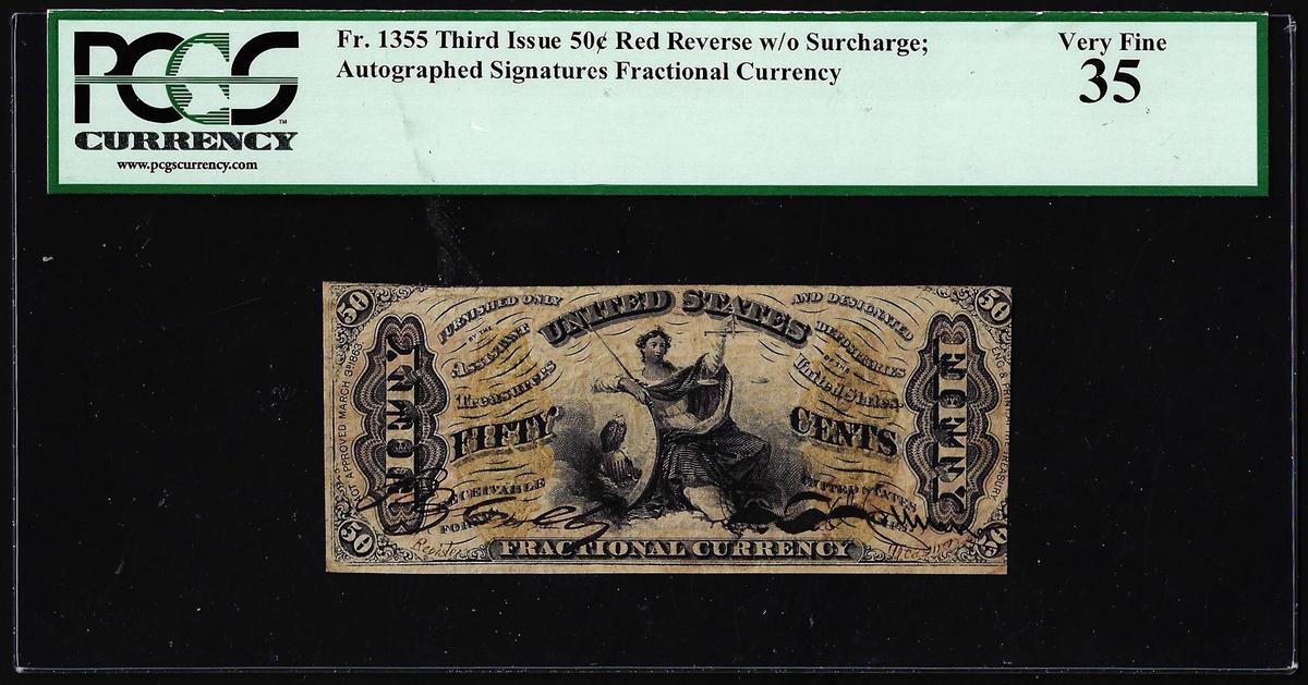 1863 Third Issue 50 Cents Fractional Currency Note Fr.1355 PCGS Very Fine 35