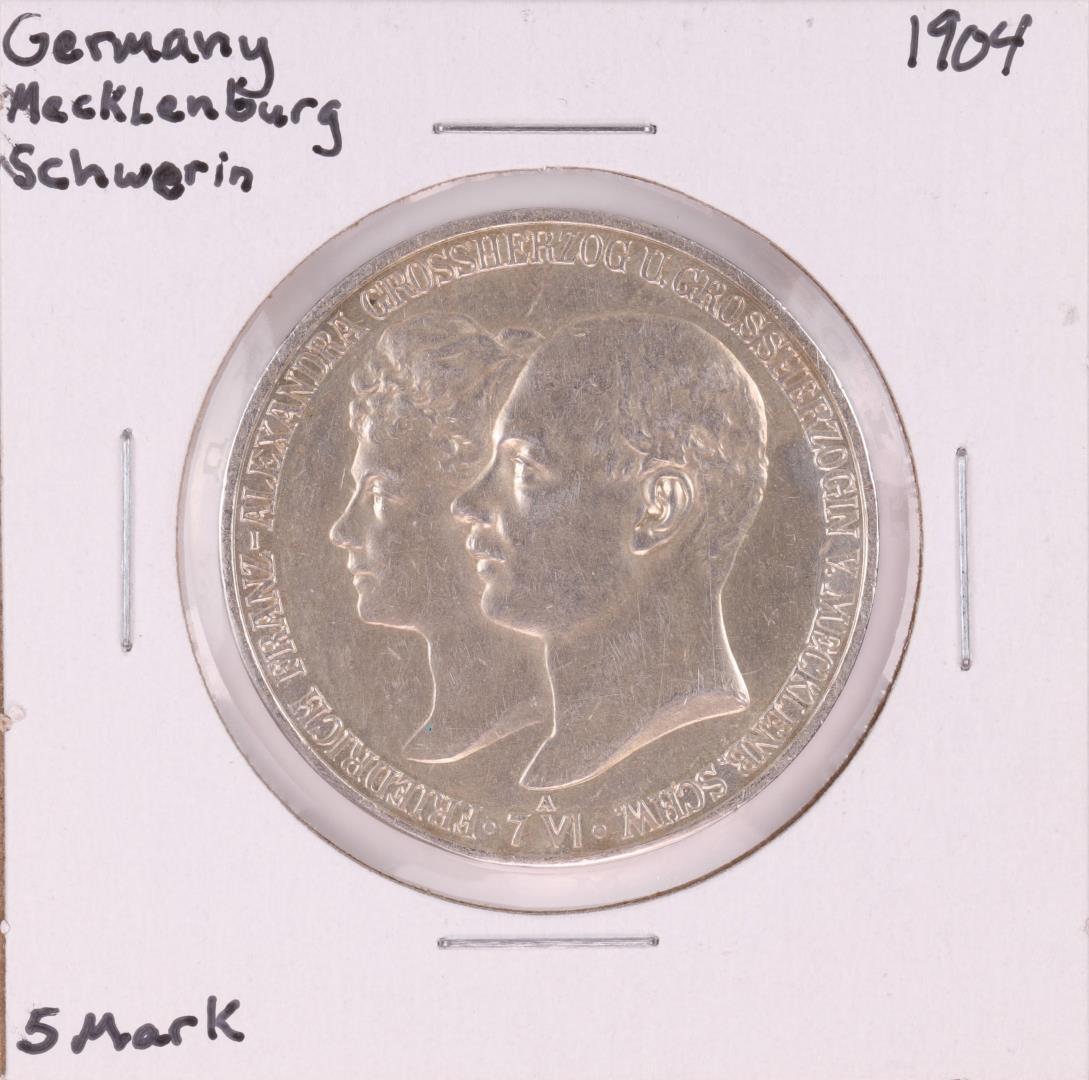 1904 Germany Macklenburg Schwerin 5 Mark Silver Coin