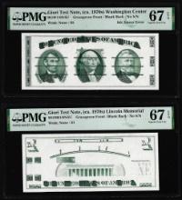 Set of Giori Test Note Washington & Lincoln Memorial PMG Superb Gem Unc 67EPQ