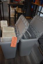 (2) GRAY BINS WITH MISC. PAPER PRODUCTS, CUPS AND