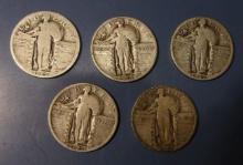 LOT OF FIVE MISC. DATE S.L. QUARTERS AVE. CIRC. (5 COINS)