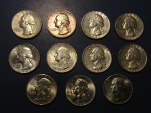 LOT OF ELEVEN MISC. EARLY DATE SILVER WASHINGTON QUARTERS GEM UNC (11 COINS