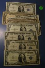 LOT OF TWENTY ONE MISC. 1935 $1.00 SILVER CERTIFICATE NOTES AVE. CIRC. (21
