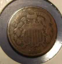 1864 LARGE MOTTO TWO CENTS GOOD