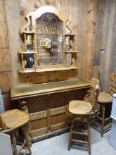 Brass Top Bar with (3) Stools and Mirror