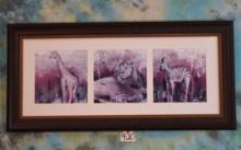 Giraffe, Lion, & Zebra Framed Print