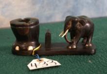 African Wood Carved Elephant Ashtray