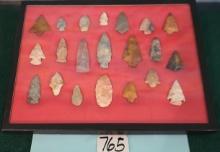 Large 12 1/2" x 16 1/2" New Display Case of 21 Authentic Arrowheads & Spear Points from the Archaic