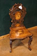 Antique Late 1800's Circa European Hand Carved Wooden Chair with Alpine Decorating it