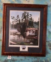 Framed Print of Bald Eagle by Leo Stands called "Boundary Water"